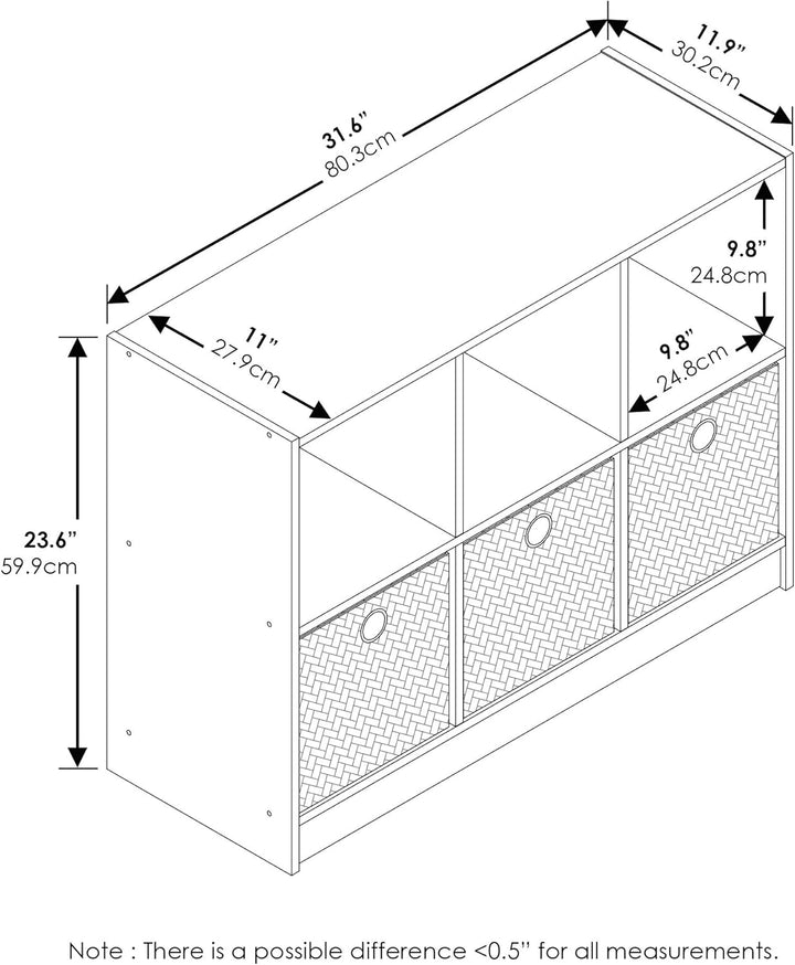 Furinno Basic Bücherregal mit 6 Fächern und 3 Einschüben, holz, Weiss/Rosa, 30.23 x 30.23 x 59.94 cm