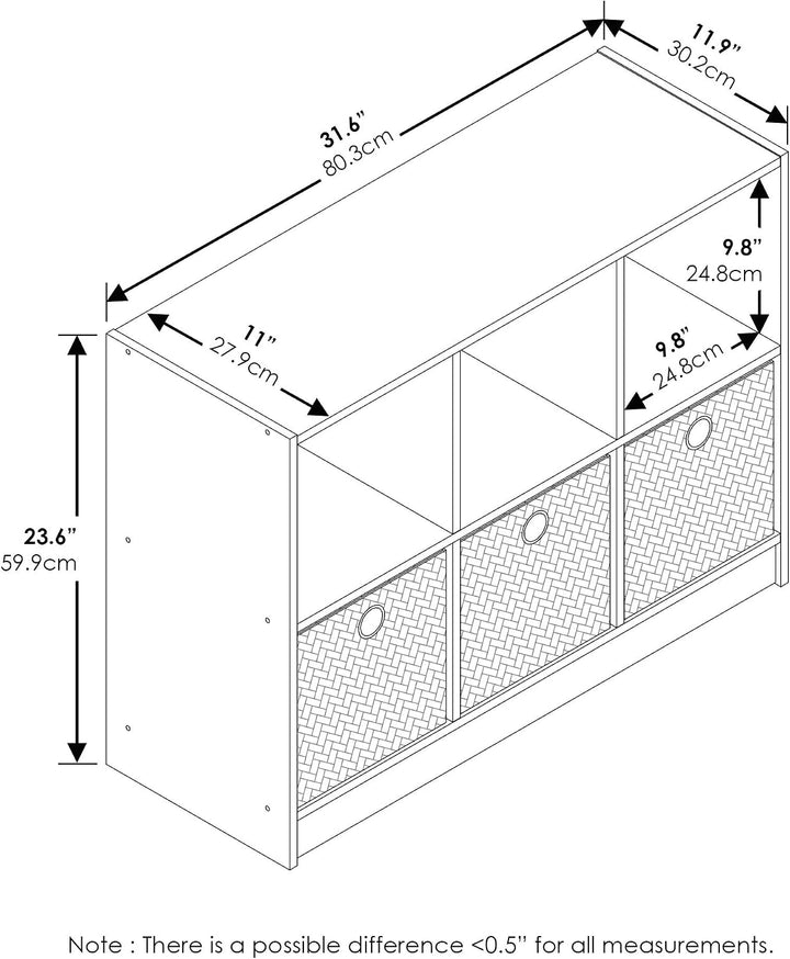 Furinno Basic Bücherregal mit 6 Fächern und 3 Einschüben, holz, Weiss/Rosa, 30.23 x 30.23 x 59.94 cm