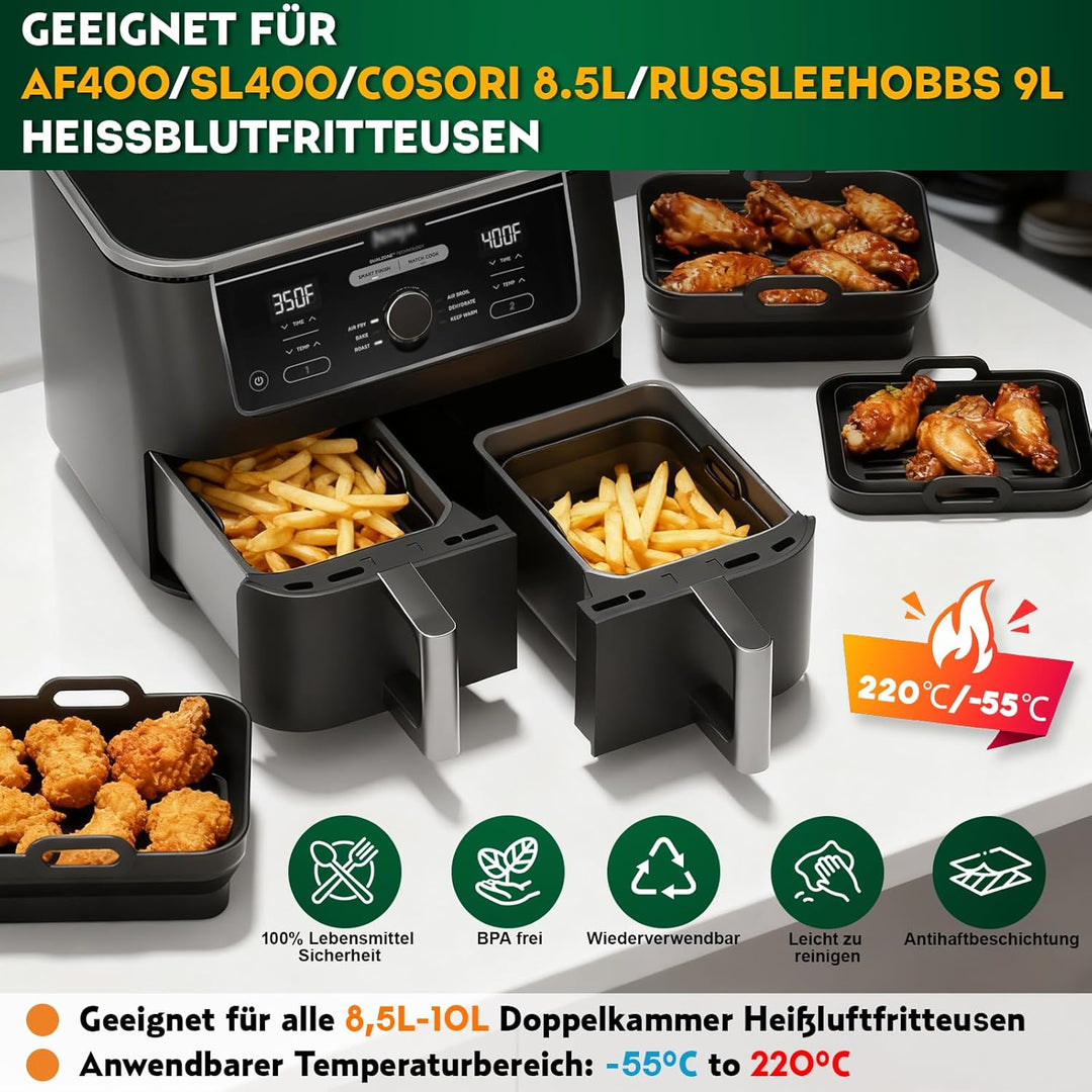 Heissluftfritteuse Zubehör für Ninja Foodi Max Dual Zone AF400EU SL400EU 9,5L, Silikonform Airfryer