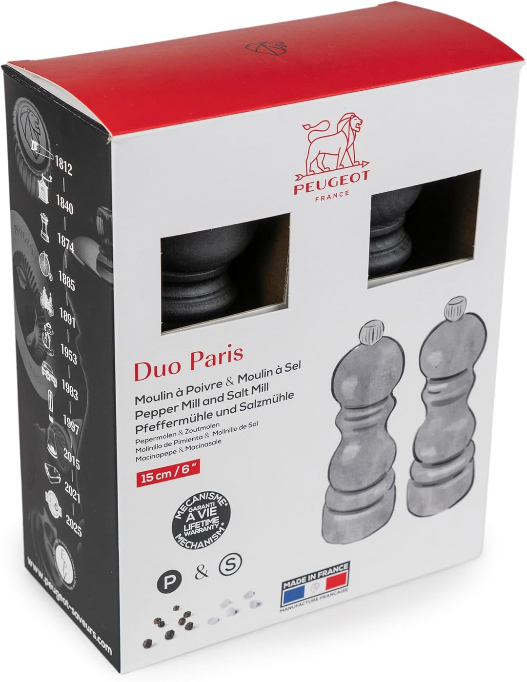 PEUGEOT – Duo Paris – Pfeffermühle + Salzmühle 15 cm – Klassische Einstellung – Aufbereitetes Holz m