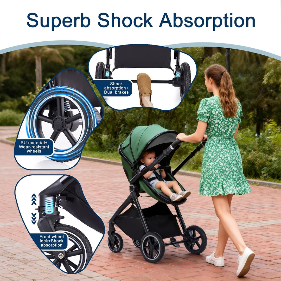 Kinderwagen 3 in 1 mit Babywanne, Reisesystem-Korb ist faltbar, Babywagen-Griff ist verstellbar, die