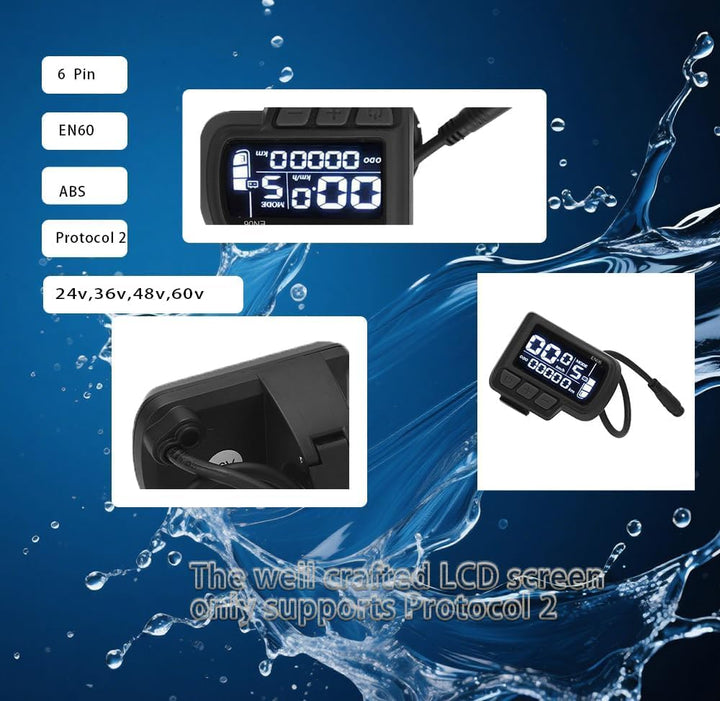 LCD-Fahrrad-Display-Messgerät, Ebike Display 6 Pin 24V, 36V, 48V, 60V, elektrische Fahrradsteuerung,