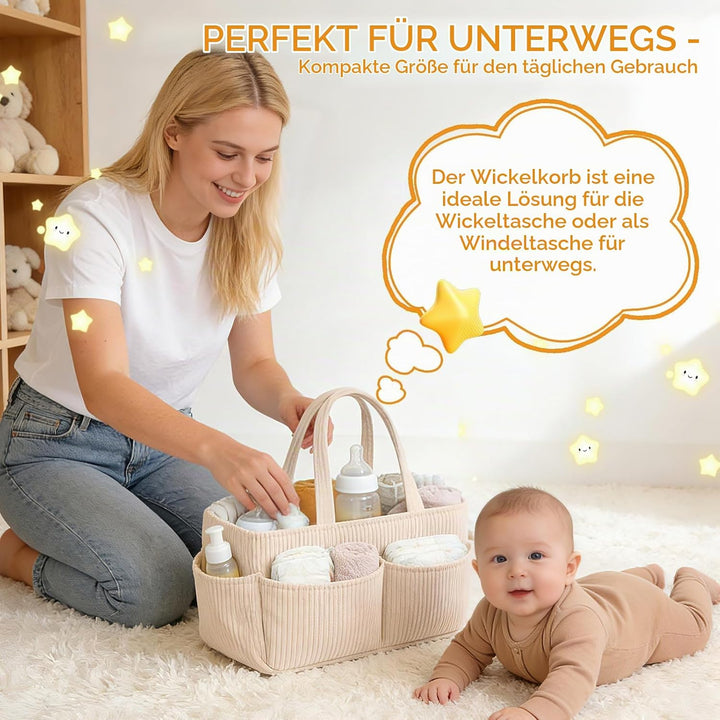 Wickelkorb Cord für Wickeltisch,Baby Windel Caddy Organizer mit Wechselbaren Fächern,Stilvoller Aufb