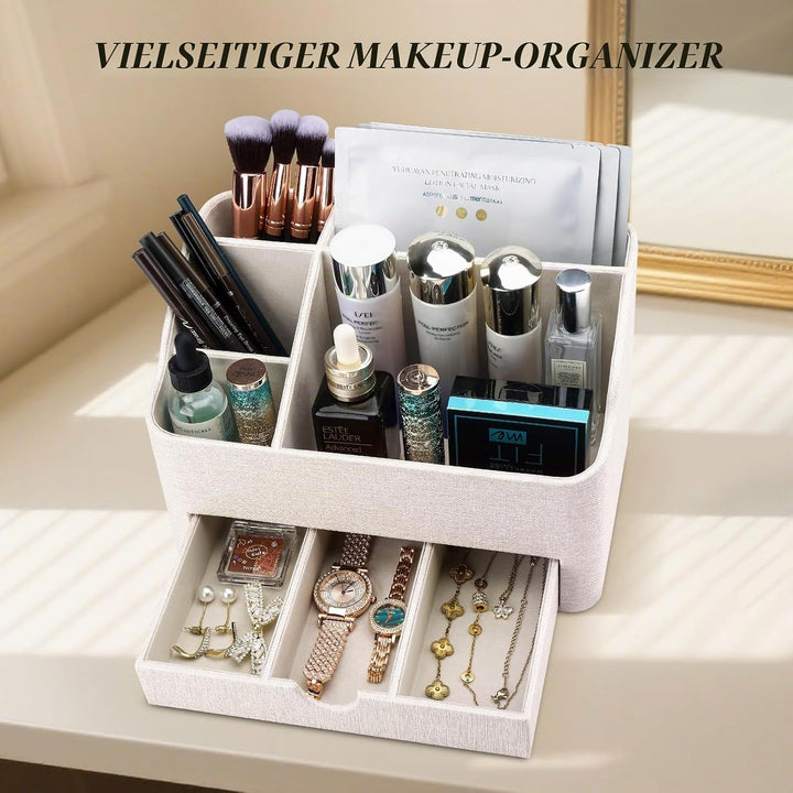KINGFOM Make Up Kosmetik Organizer, PU Leather Schmink Organizer mit Schublade Skincare Organizer fü