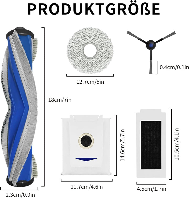 19 Stück Zubehörset für ECOVACS DEEBOT T30 PRO Omni, 1 Gummi-Hauptbürste,4 Filters,4 Wischtücher,4 S
