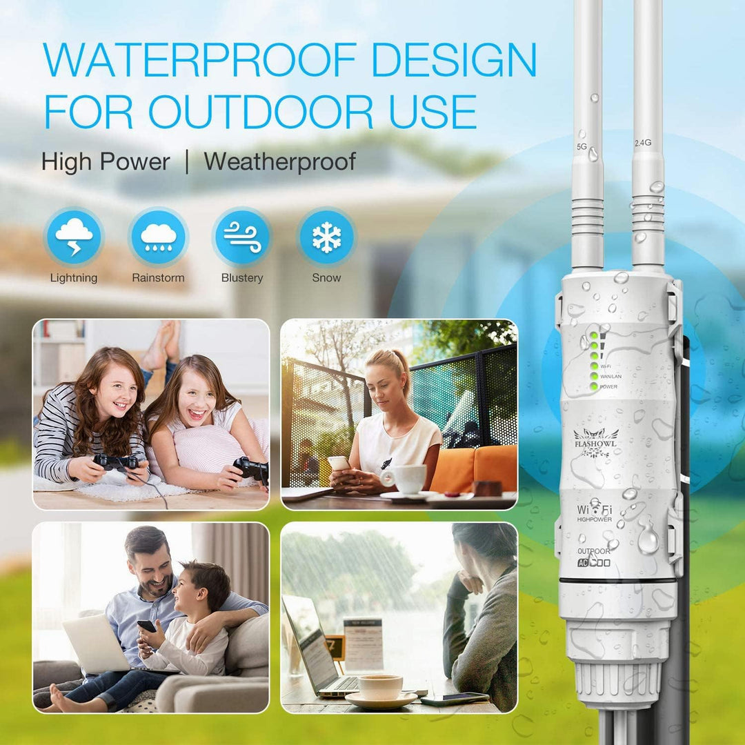 FLASHOWL Wifi-Repeater für den Aussenbereich Wi-Fi Range Extender AC600 Signalverstärker Wetterfeste