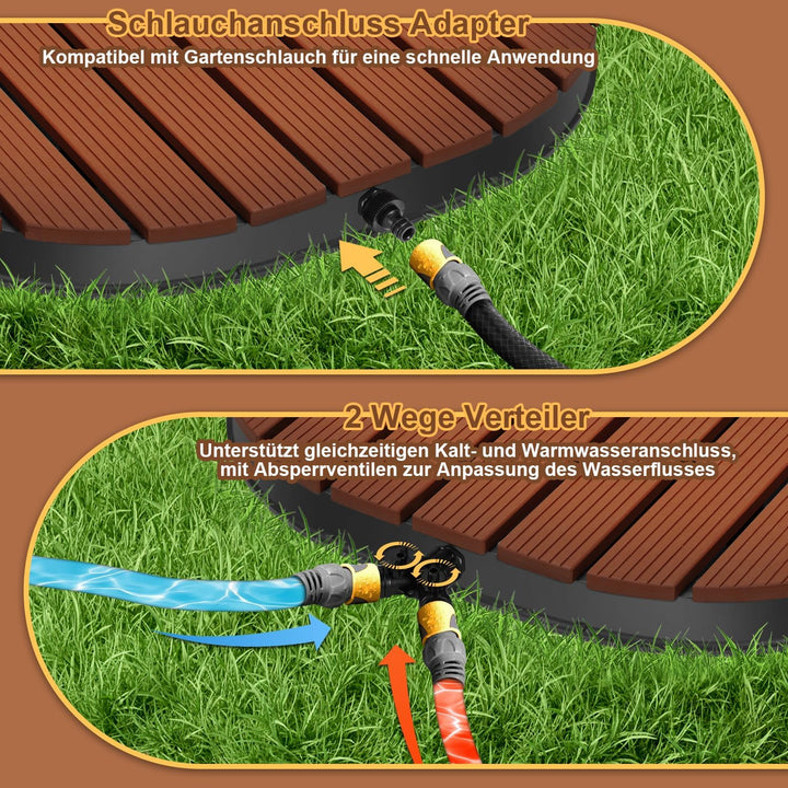 Gartendusche Bodendusche Duschplatte 4m Höhenverstellung WPC Aussendusche für Boden Kalt/Warmwasser-
