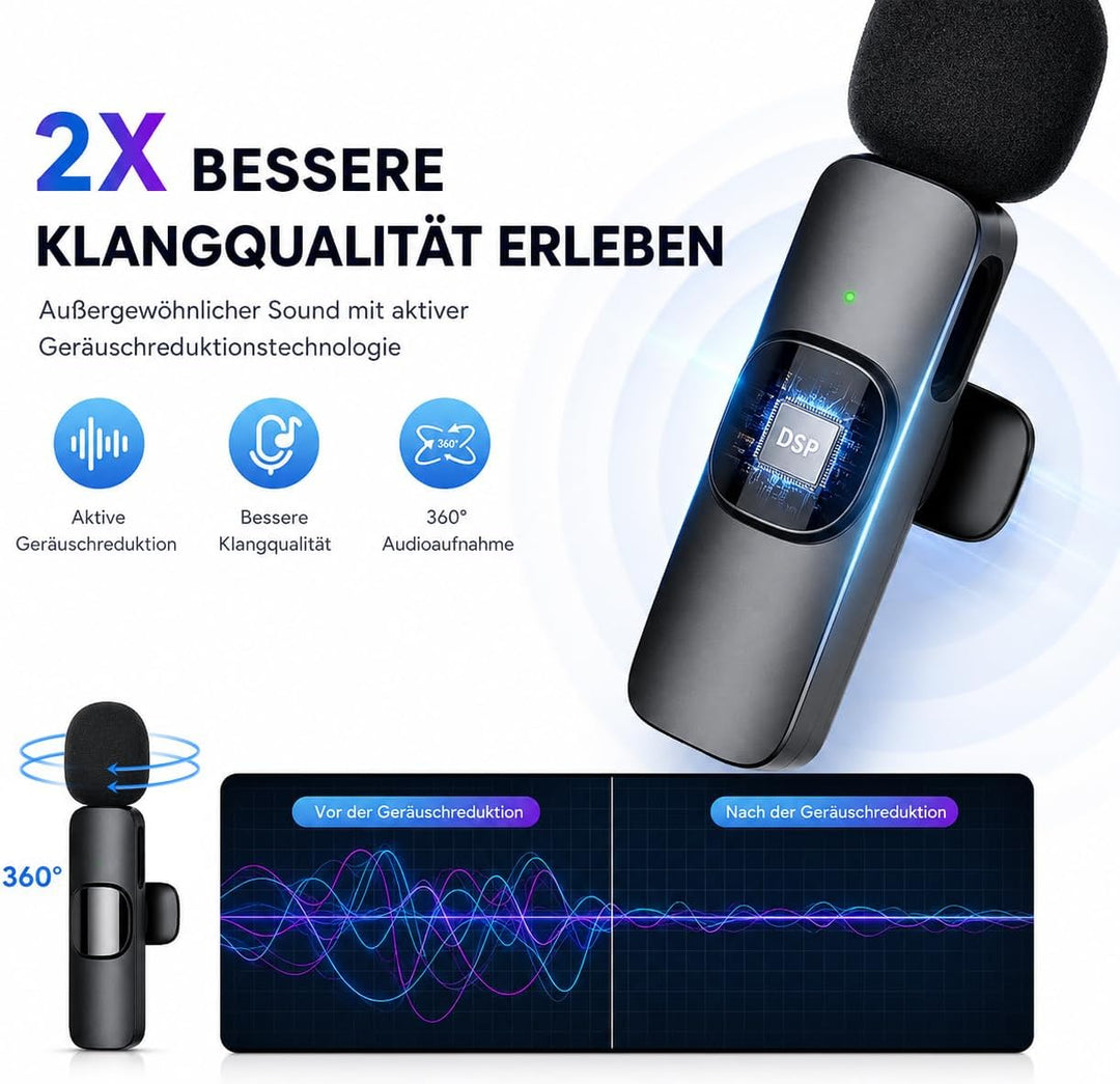 Kabelloses Lavalier Mikrofon für iPhone &amp; Android, Ansteckmikrofon mit USB-C &amp; Lightning, Handy Mikr