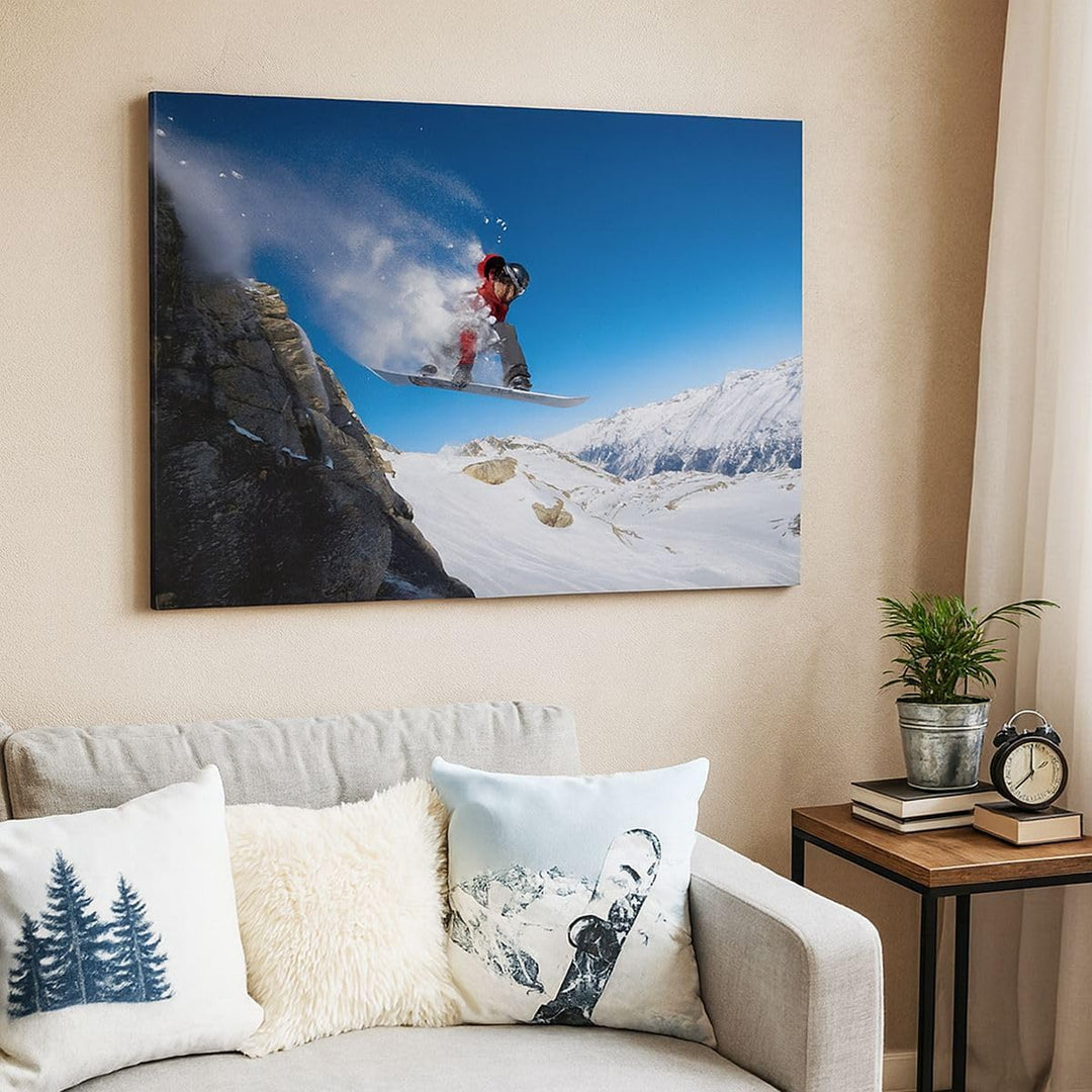 Bilder auf Leinwand Snowboard Winter Berg Gipfel Leinwandbild 70x50cm Wandbilder Dekoration Wohnzimm