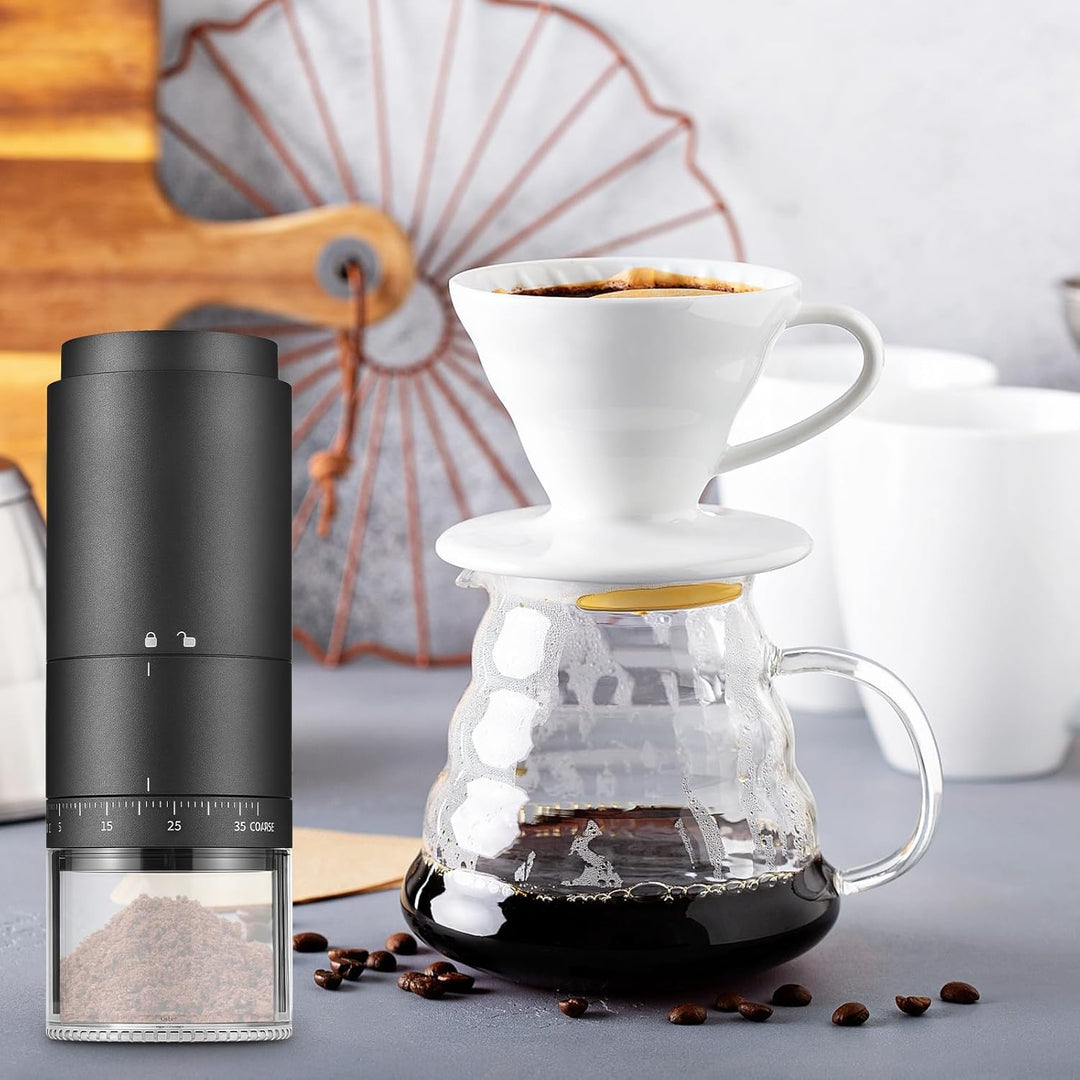 Tragbare Kaffeemühle, Elektrische Kaffeemühle mit 38 Einstellbaren Mahlgraden, Digitaler Leistungsan