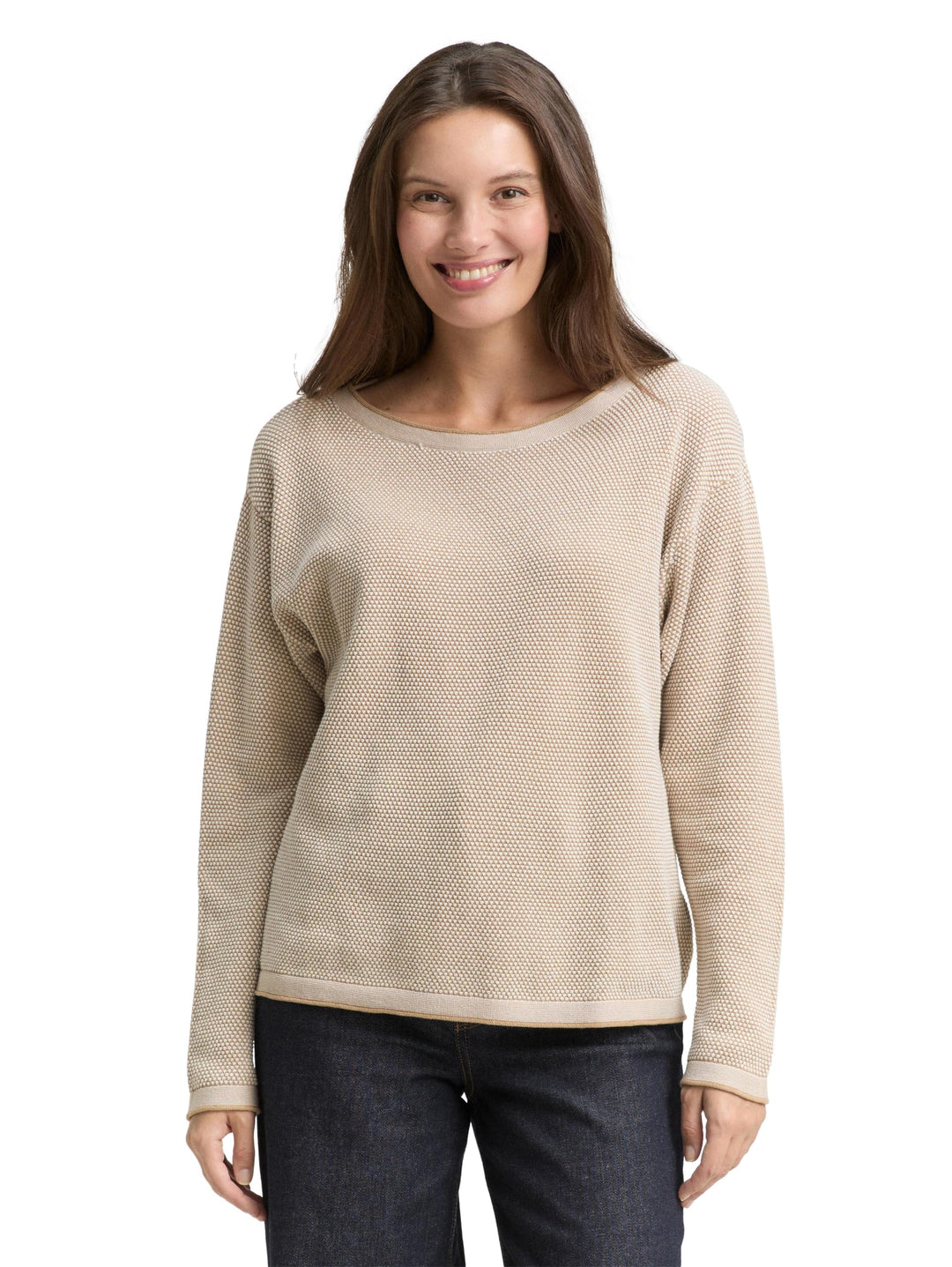 TOM TAILOR Damen Strickpullover aus Bio-Baumwolle XS 30438 - Beige Bubble Structure, XS 30438 - Beig