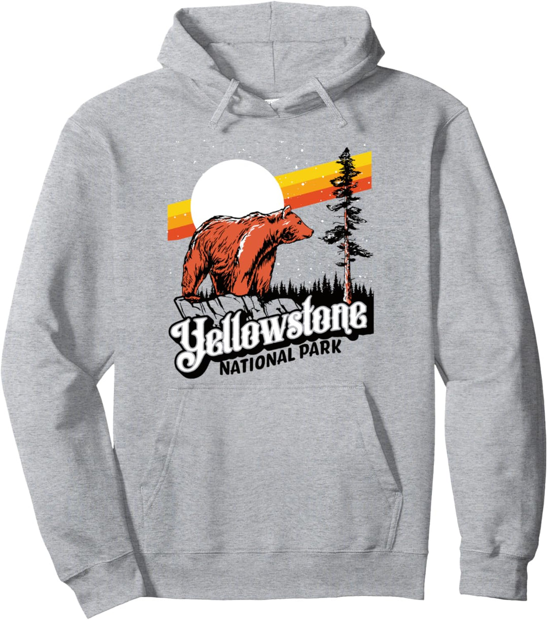 Vintage Yellowstone National Park Grizzly Bear Moon & Stars Pullover Hoodie