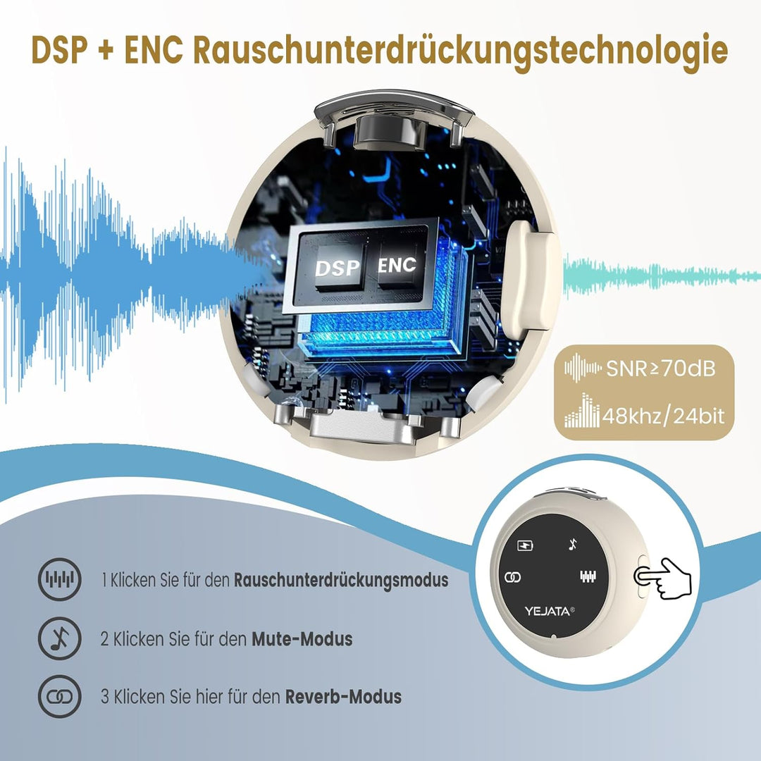 Dual-Interface-Funkmikrofon für iPhone und Android | 25 m Reichweite, 40-Stunden-Ladecase, DSP-Rausc