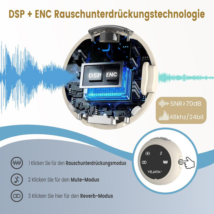 Dual-Interface-Funkmikrofon für iPhone und Android | 25 m Reichweite, 40-Stunden-Ladecase, DSP-Rausc