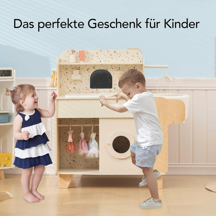 Holz-Babybettchen, 4-in-1-Holzspielset zur Babypflege mit Wiege, Montessori-Rollenspielzeug für Kind