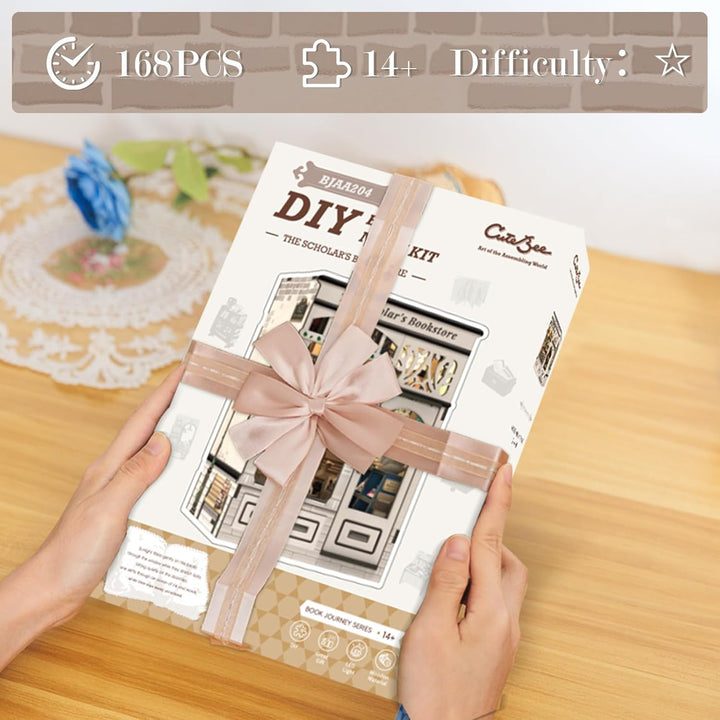 CUTEBEE Book Nook Kit – DIY Puppenhaus Häuser, Miniatur Haus Selber Bauen Bausatz für Erwachsene, 3D
