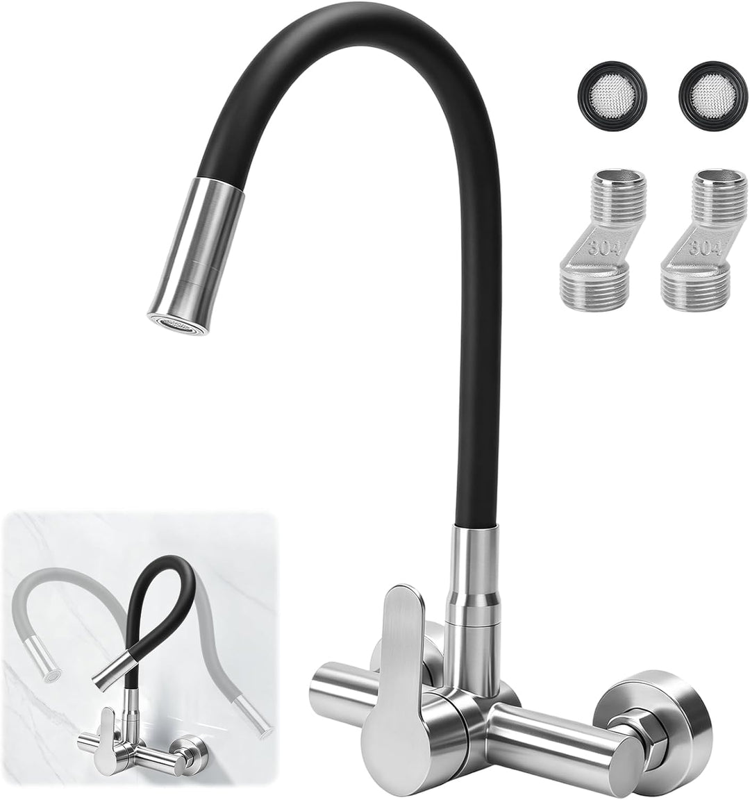 Wasserhahn Küche Flexibler Küchenarmatur Wandmontage Schwarz | Flexibler Küchenarmatur mit 2 Strahla