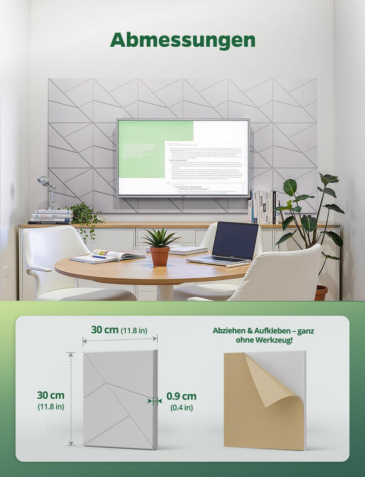 18 Stück Akustikplatten Selbstklebend, Akustik Schallabsorber Panels für Wand & Gaming Zimmer mit Li