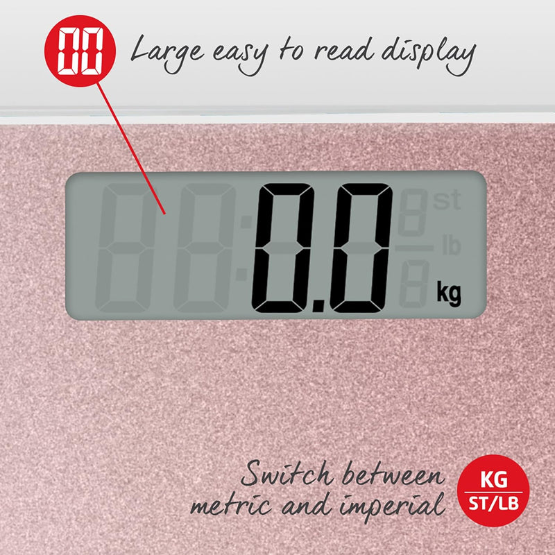 Salter 9037 RGGL3R Digitale Badezimmerwaage - Elektronische Körpergewichtswaage, Plattform Aus Gehär