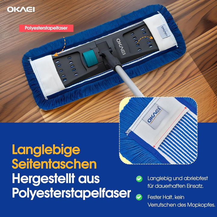 OKAEI Wischmopp Bezüge 50 cm Blau, 5er Set – Mikrofaser Wischbezug für Bodenwischer – Ersatzbezüge f