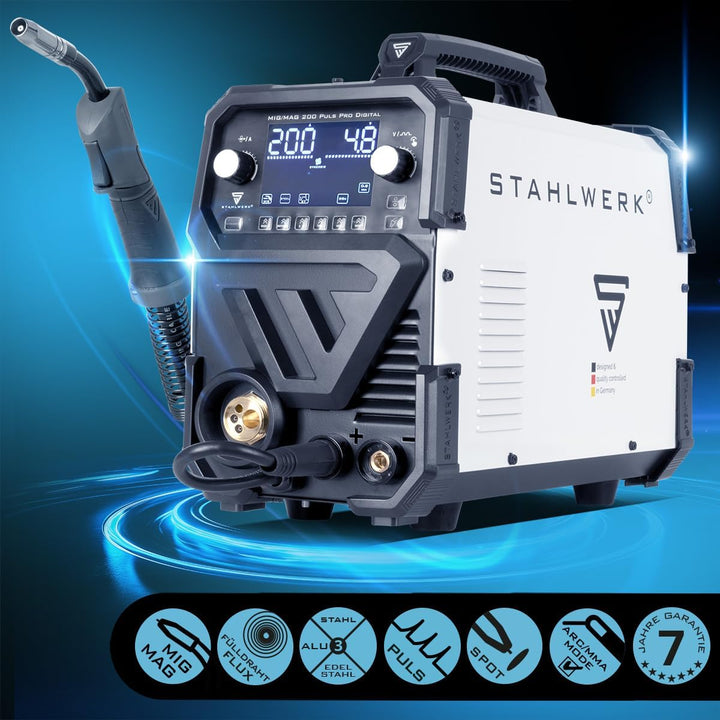 STAHLWERK Schweissgerät Kombi MIG MAG 200 Spot Puls Pro - digital, 200A IGBT Inverter, Fülldraht, FL