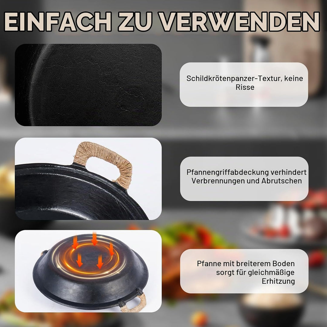 WANGYUANJI Gusseisenpfanne 36 cm – Grosse Grillpfanne mit zwei Griffen, Für Gas-, Elektro- &amp; Indukti