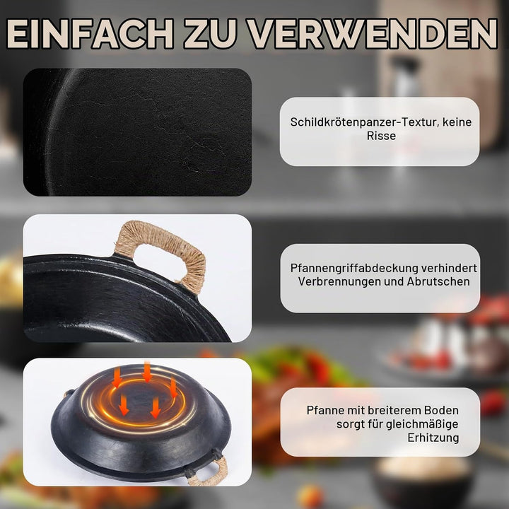 WANGYUANJI Gusseisenpfanne 36 cm – Grosse Grillpfanne mit zwei Griffen, Für Gas-, Elektro- &amp; Indukti
