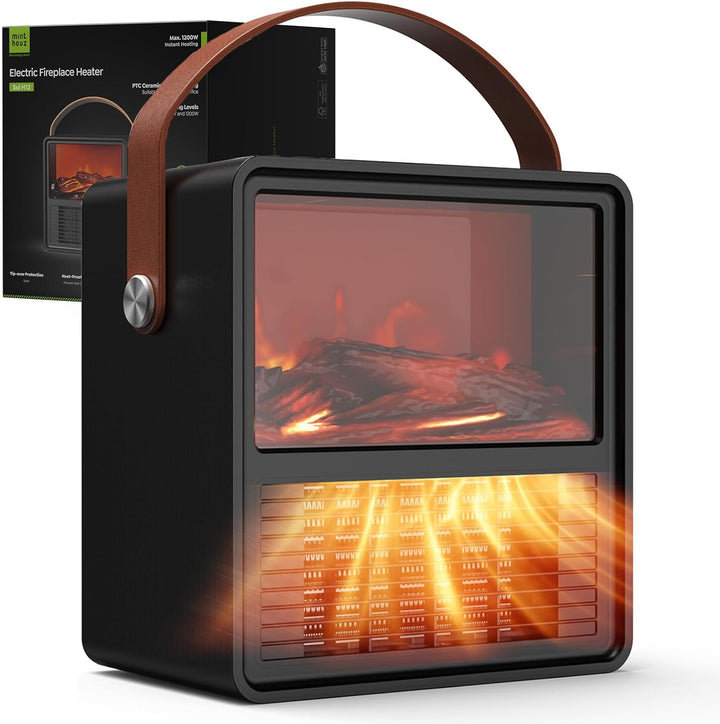 Minthouz Elektrischer Heizlüfter 1200W/800W, Keramik Heizgerät mit 3D Flammeneffekt, Einstellbarem T