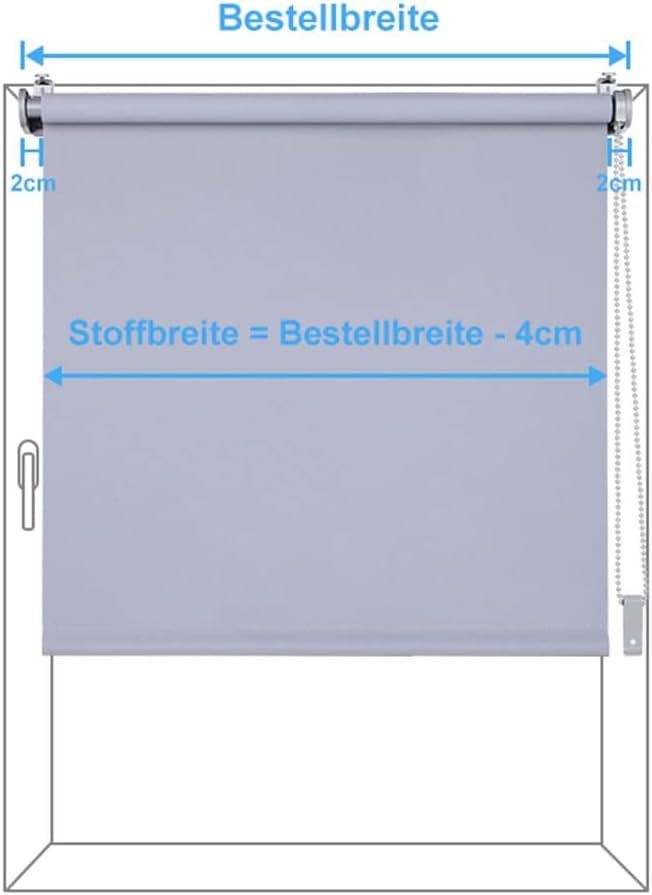 Eurohome Verdunkelungsrollo Thermo Rollo 100x130cm (Stoffbreite 96 cm) Hellgrau Klemmfix ohne Bohren