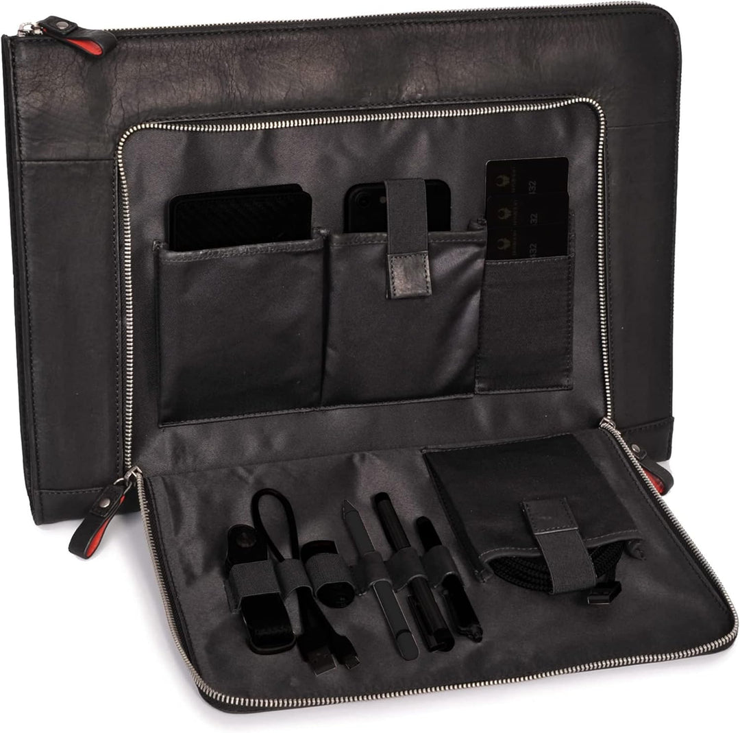 DONBOLSO® Notebook Sleeve London Leder für Damen und Herren Schwarz M, Schwarz M