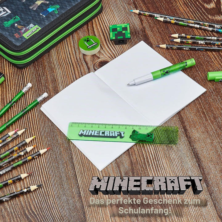 Minecraft Federmäppchen Jungen und Mädchen Mäppchen Gefüllt Creeper Federmappe mit Schreibwaren Game