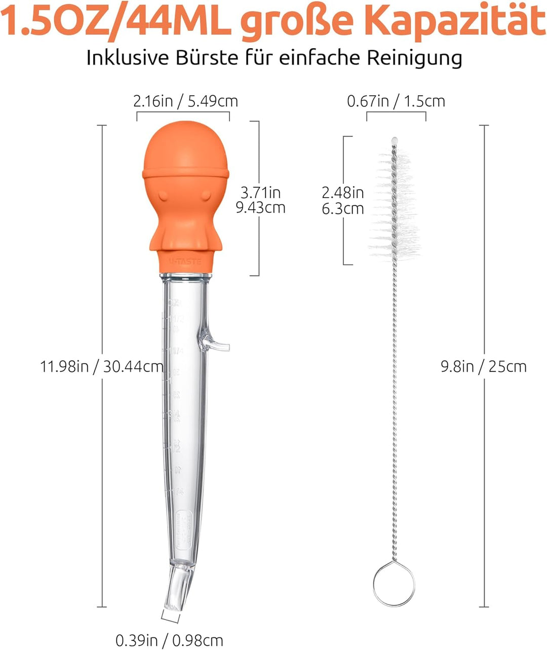 U-Taste 109℃ Hitzebeständige Grosse Abgewinkelte Bratenspritze Tritan Putenfleisch-Fettpipette mit S