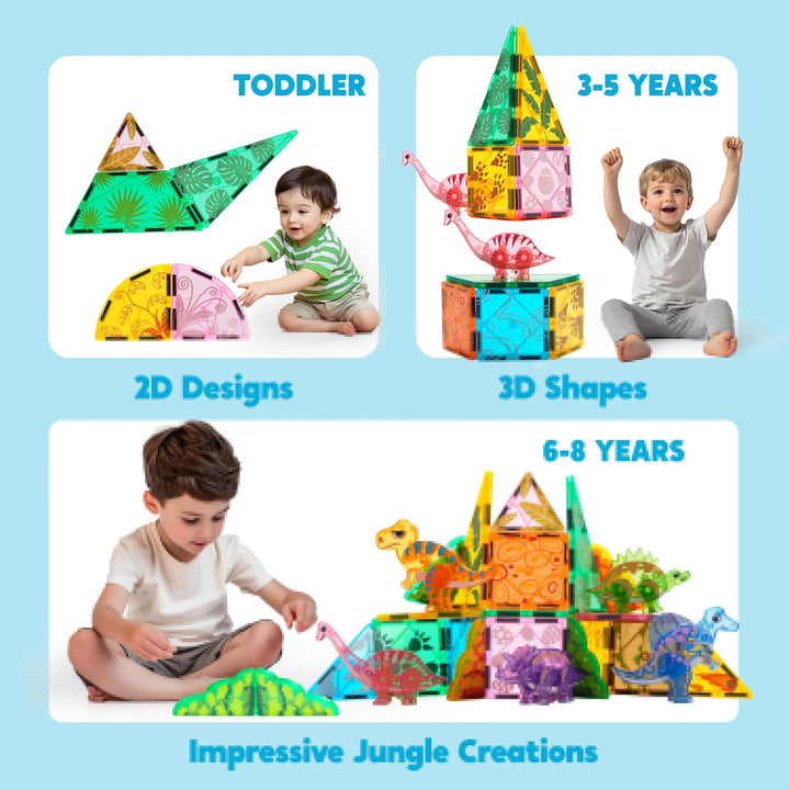 SYNCFUN Magnetische Bausteine,50 Teile Dinosaurier Magnetische Blöcke Bauspielzeug,STEM Magnet Spiel