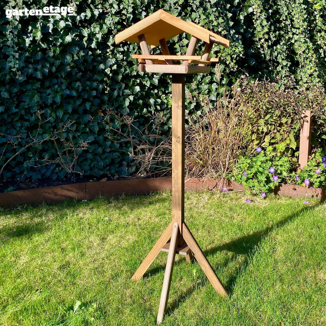 GARTENETAGE Vogelhaus mit Reetdach/Vogelfutterhaus aus Holz/Vogelhaus mit Ständer wetterfest/Vogelhä