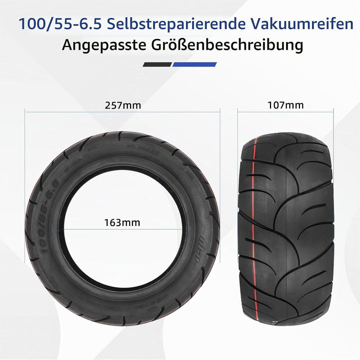 ulip 100/55-6.5 Vakuum-Reifen 11 Zoll mit integriertem Live-Kleber, reparierbar für Dualtron Ultra 2