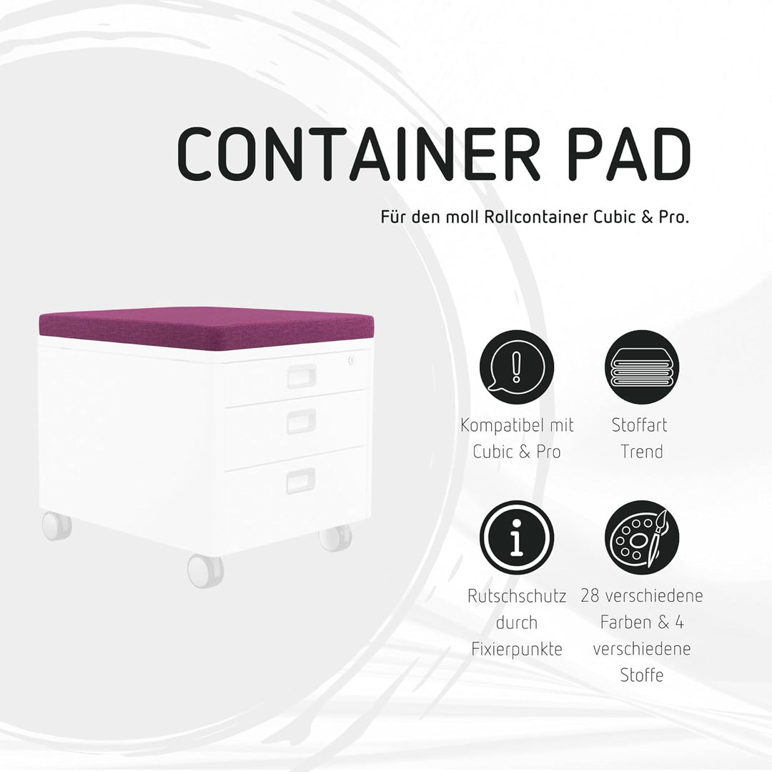 moll Pad, Sitzkissen für die Rollcontainer moll Pro und moll Cubic, abnehmbar und leicht zu reinigen