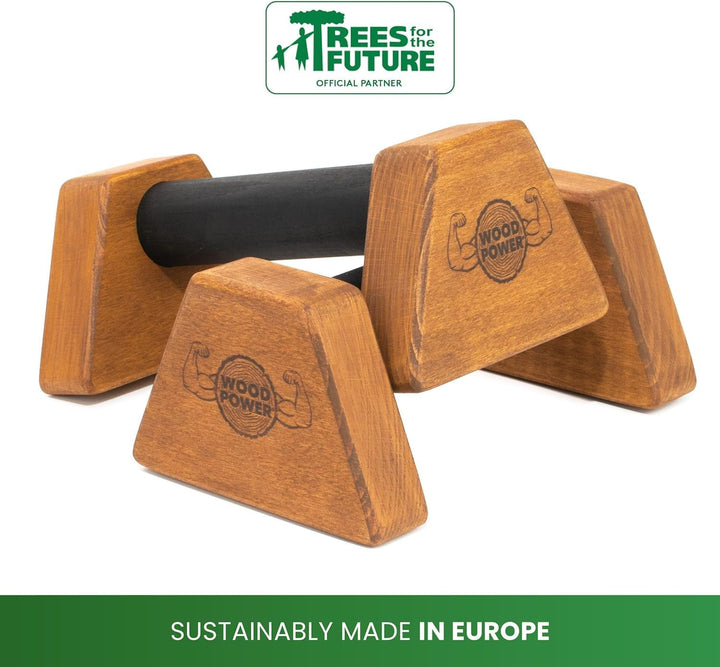 WOODPOWER® PowerBars Holz-Parallettes, gelenkschonende Liegestützgriffe, rutschfeste Handstand-Barre