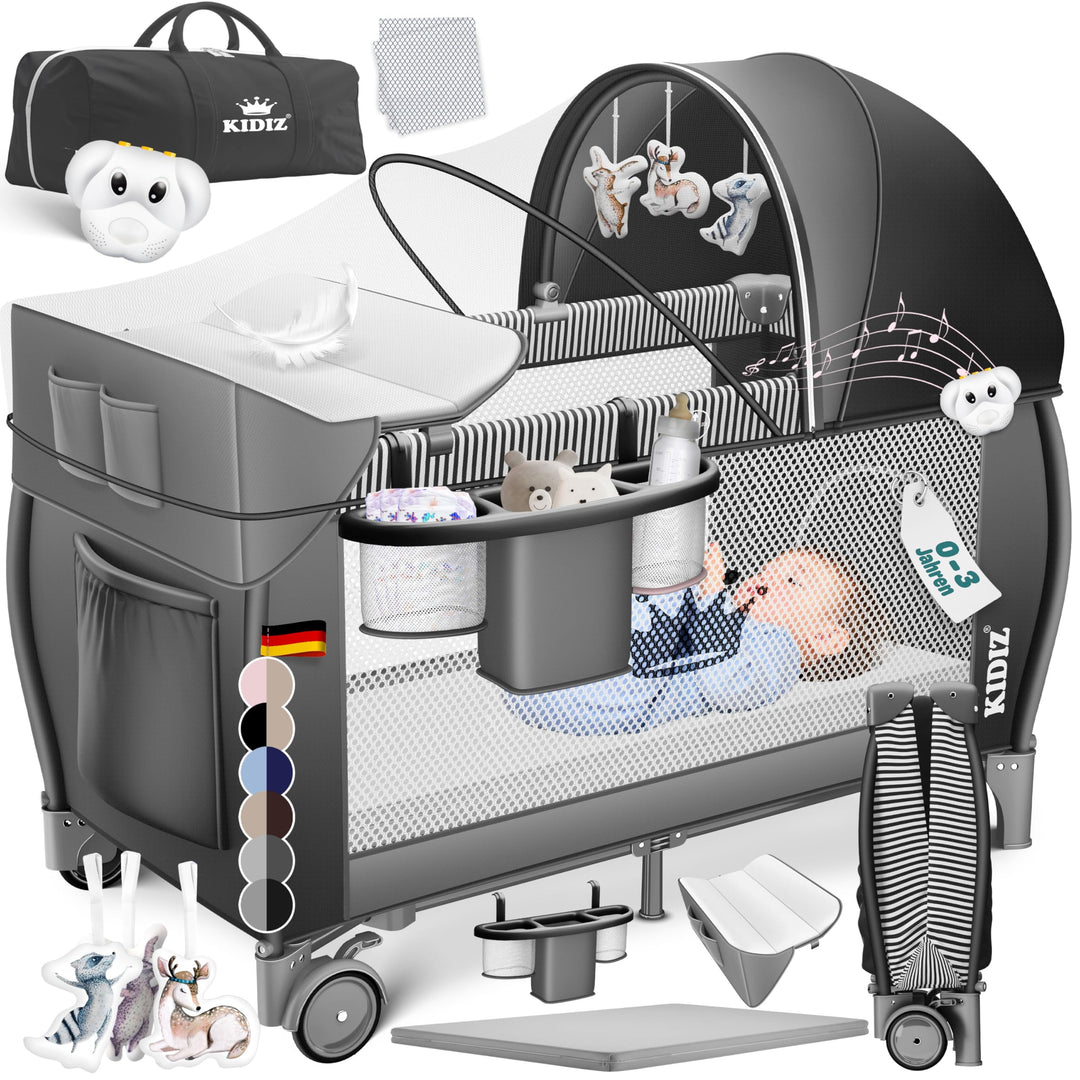 Kidiz® Babybett Reisebett Kinderreisebett klappbar mit Matratze & Räder 120x60, Seiteneingang, Wicke