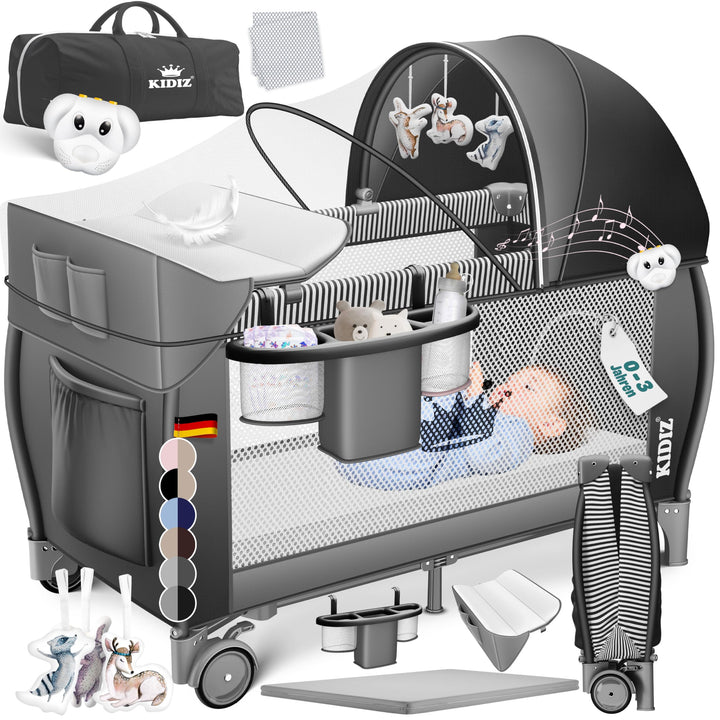 Kidiz® Babybett Reisebett Kinderreisebett klappbar mit Matratze & Räder 120x60, Seiteneingang, Wicke