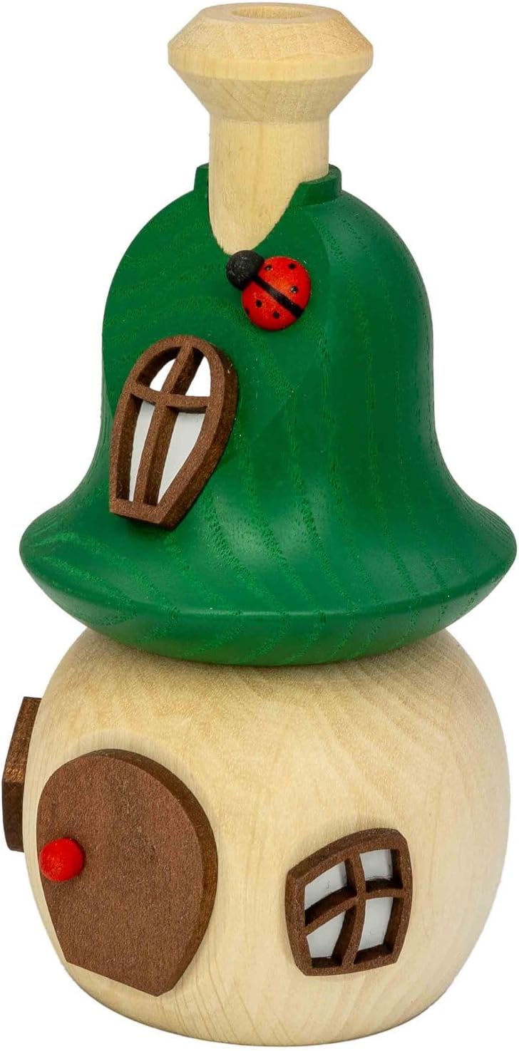 Seiffener Volkskunst | Räucherhaus aus Holz 13 cm | Frühling Sommer Herbst | Waldhütte mit Marienkäf