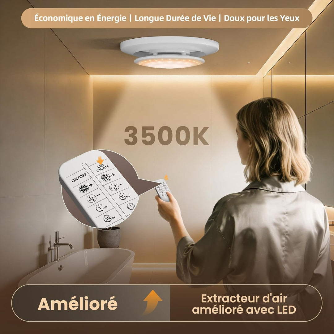 100mm Badlüfter mit Nachlauf & LED Beleuchtung,3000U/min 220m³/h,2 Wege 6 Drehstufen mit Anzeigelamp