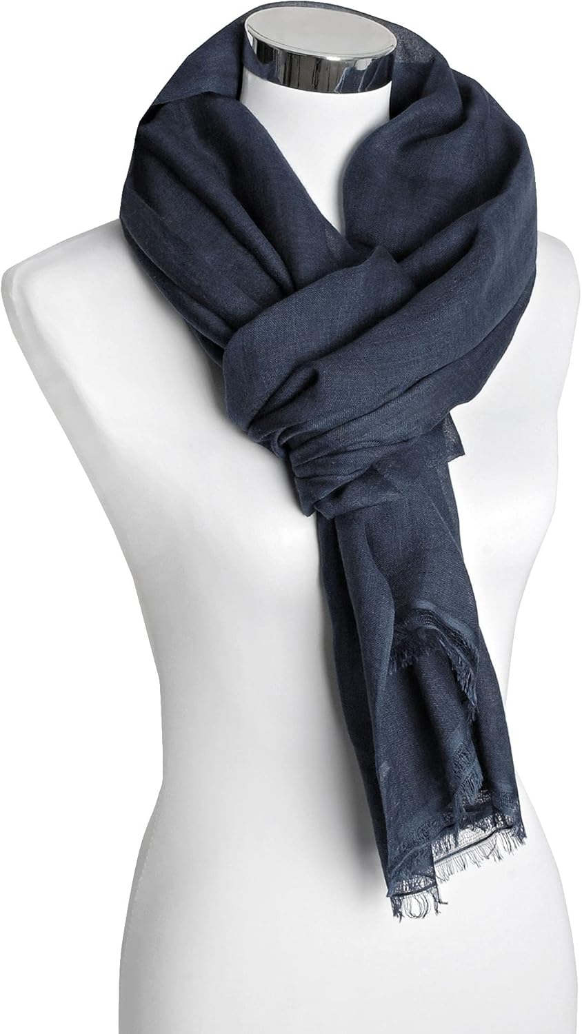 Bovari Pashmina Kaschmir Schal Damen - 70% Kaschmir 30% Seide - extra leicht - 200 x 70 cm Blau (Dun