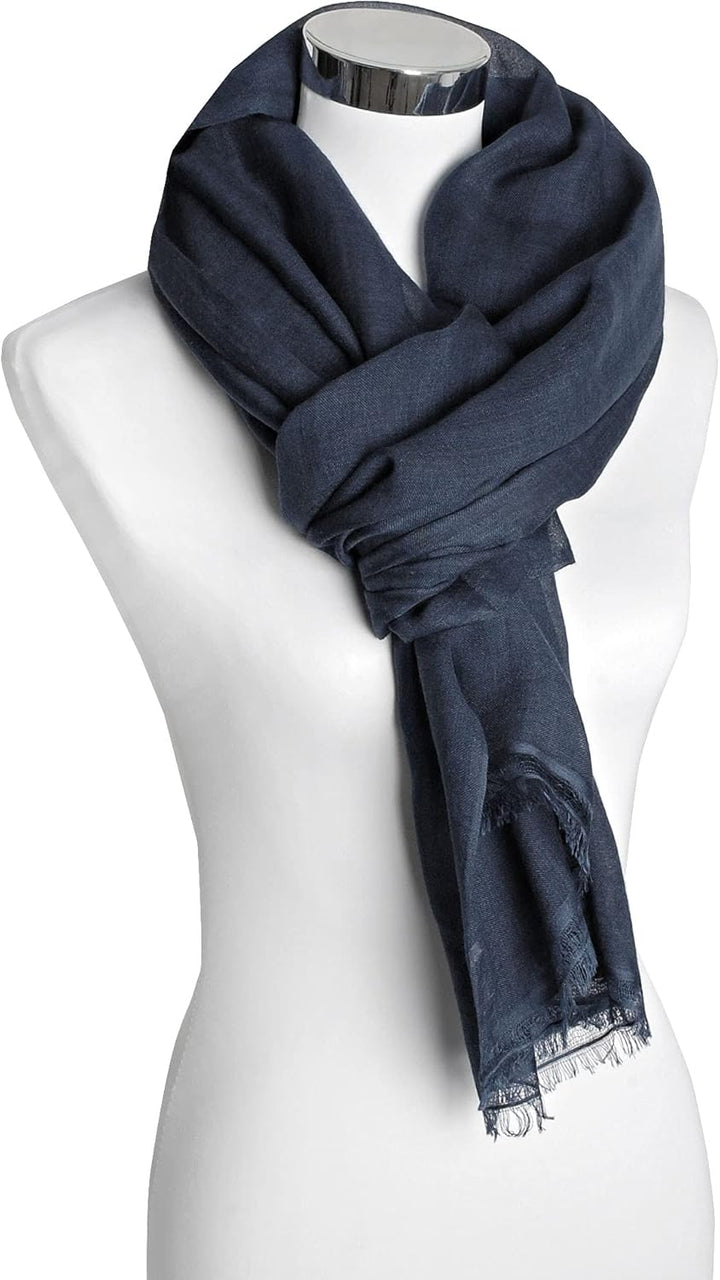 Bovari Pashmina Kaschmir Schal Damen - 70% Kaschmir 30% Seide - extra leicht - 200 x 70 cm Blau (Dun