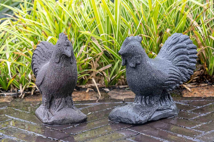 IDYL Lavastein Figur Hahn | Tier-Figur aus Lava | Handarbeit | Gartenskulptur | Hochwertiges Kunstha