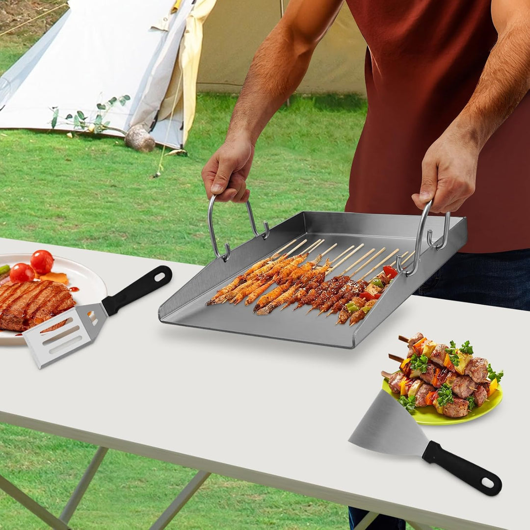 Plancha Grillplatte |Grillplatte aus Edelstahl | 338°C hitzebeständig | 40x30cm gross | Mit 2 Spatel