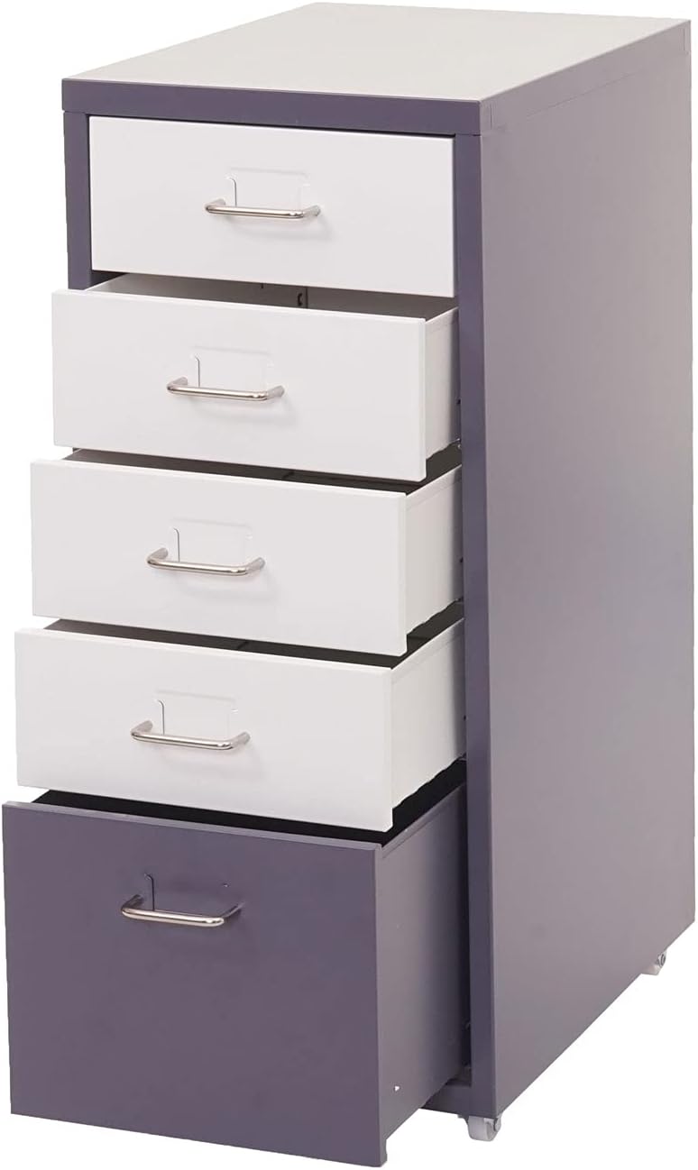 PROREGAL Rollcontainer Housten HxBxT 69x28x41cm 5 Schubladen Dunkelgrau Weiss-Dunkelgrau Schubladens