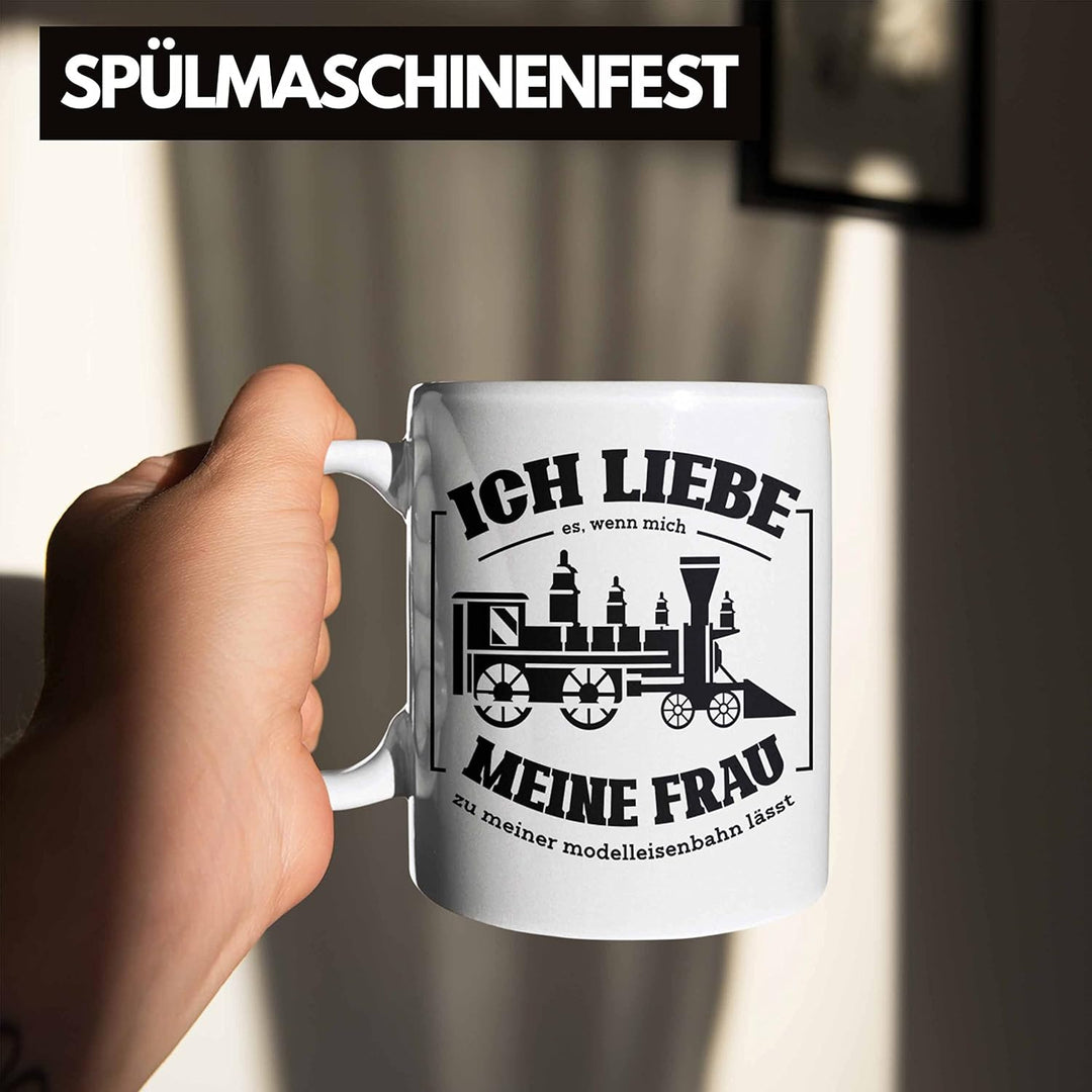 Trendation - Lustige Modelleisenbahn Tasse Geschenk für Eisenbahner (Weiss), Weiss
