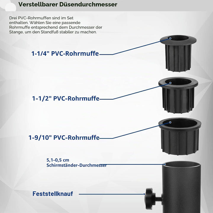 Garten Sonnenschirm Standrohre Geliefert, Universal SonnenschirmStandrohr mit 3 TLG Reduzierring(48/