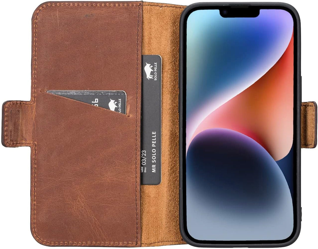 Solo Pelle aufklappbare Lederhülle kompatibel für iPhone 14 in 6.1 Zoll inkl. 1 Kartenfach für das o