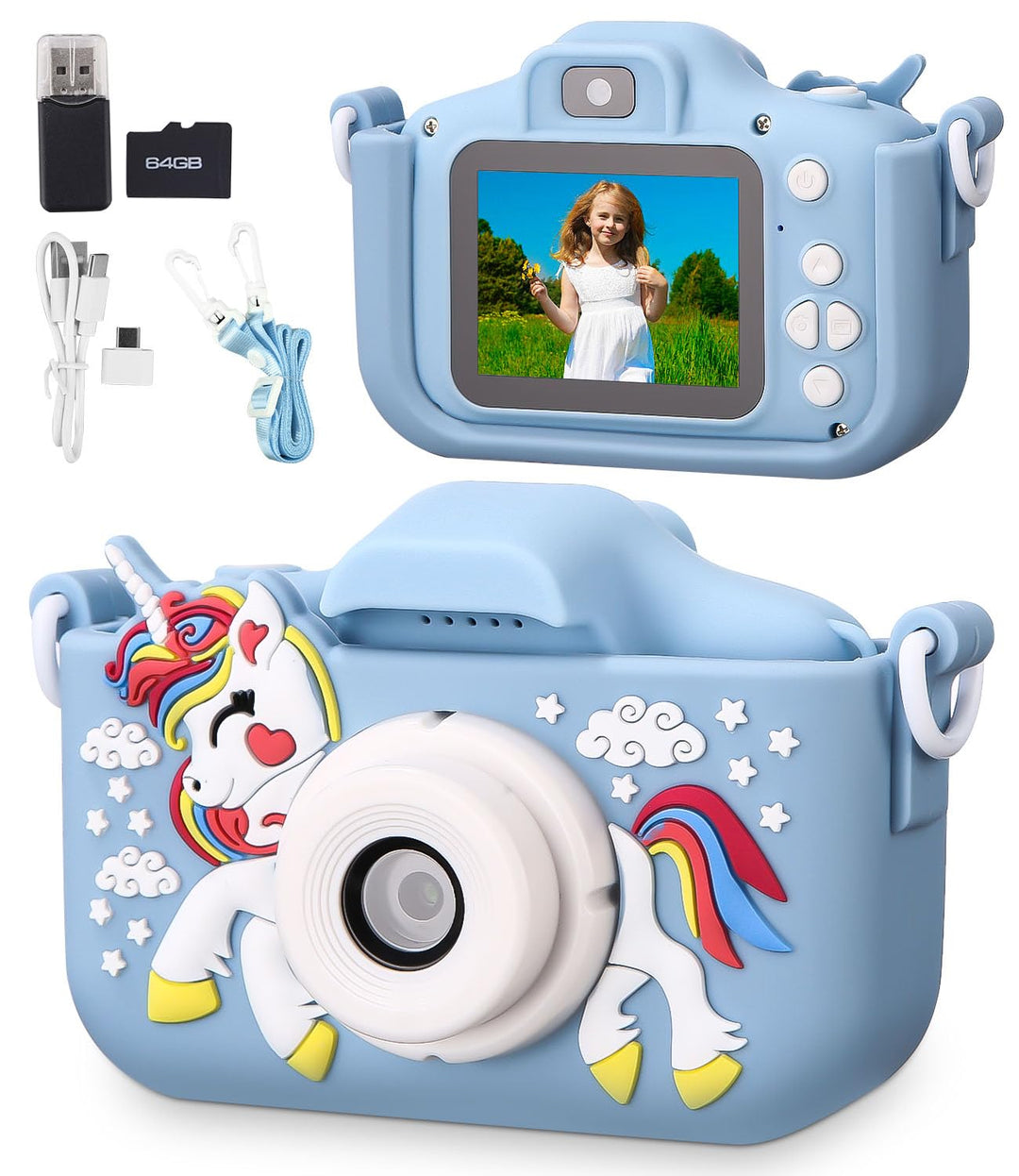 Kinderkamera,Kinder Kamera 1080P Bildschirm Kamera mit 64GB-Karte Selfie Digitalkamera Kinder Fotoap